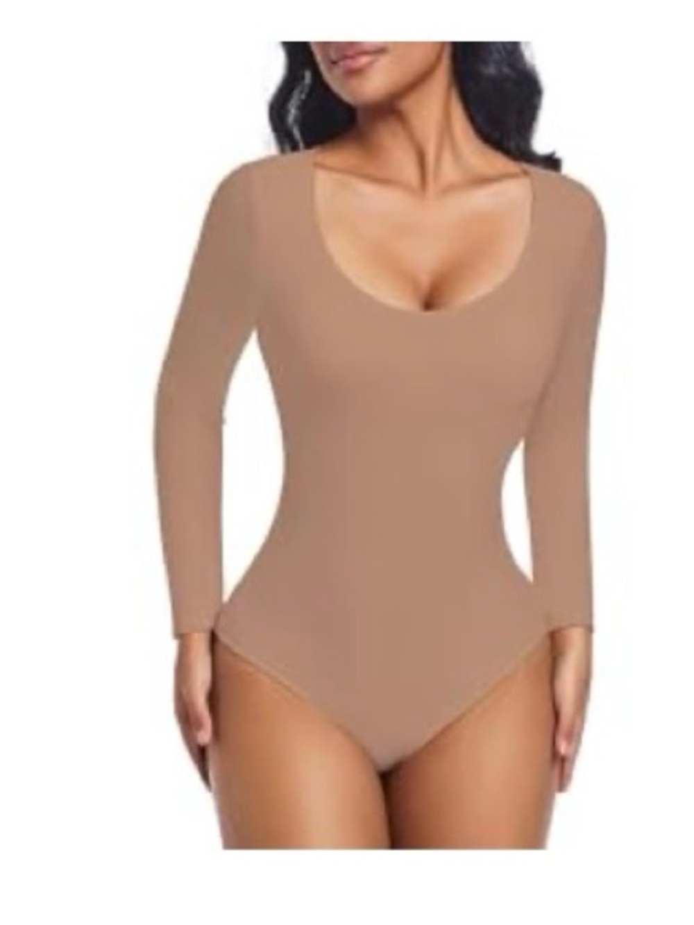 Women's Scoop Neck Long Sleeve Bodysuit - Tan